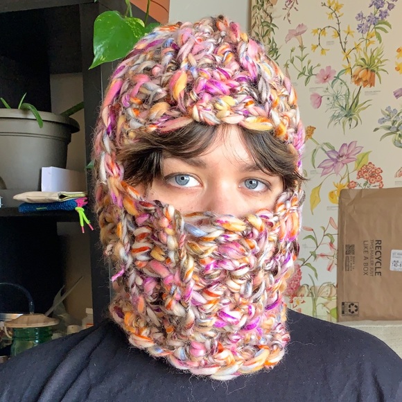 chunky knit multicolor rainbow balaclava - Picture 2 of 4